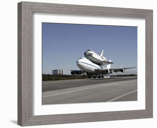 Space Shuttle Endeavour Mounted on a Modified Boeing 747 Shuttle Carrier Aircraft-Stocktrek Images-Framed Photographic Print