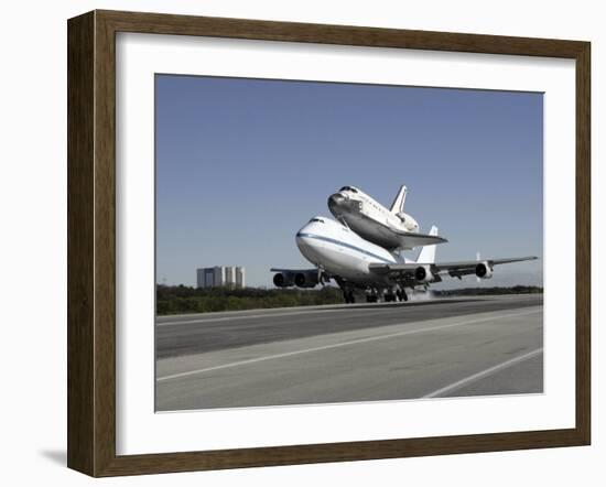 Space Shuttle Endeavour Mounted on a Modified Boeing 747 Shuttle Carrier Aircraft-Stocktrek Images-Framed Photographic Print