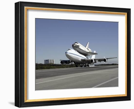 Space Shuttle Endeavour Mounted on a Modified Boeing 747 Shuttle Carrier Aircraft-Stocktrek Images-Framed Photographic Print