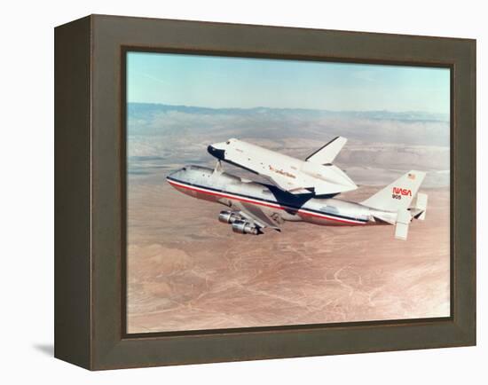 Space Shuttle Orbiter Mounted on Top of a Boeing 747 Carrier Aircraft, 1977-null-Framed Premier Image Canvas