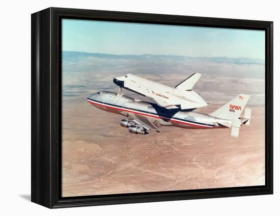 Space Shuttle Orbiter Mounted on Top of a Boeing 747 Carrier Aircraft, 1977-null-Framed Premier Image Canvas