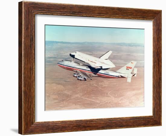 Space Shuttle Orbiter Mounted on Top of a Boeing 747 Carrier Aircraft, 1977-null-Framed Photographic Print