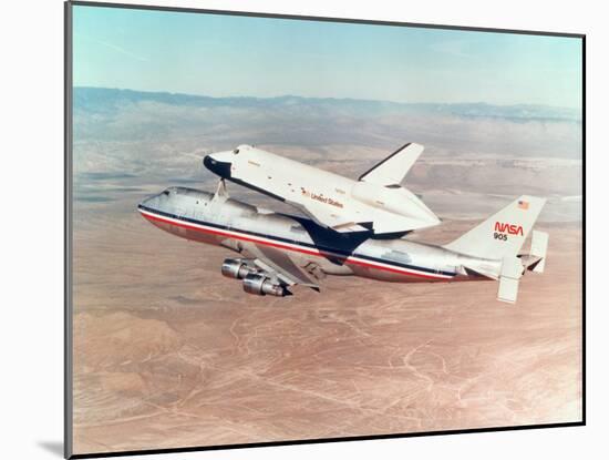 Space Shuttle Orbiter Mounted on Top of a Boeing 747 Carrier Aircraft, 1977-null-Mounted Photographic Print