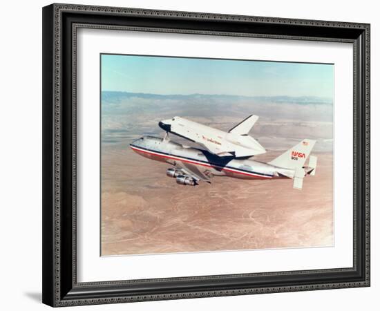 Space Shuttle Orbiter Mounted on Top of a Boeing 747 Carrier Aircraft, 1977-null-Framed Photographic Print