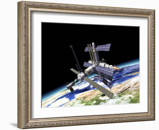 Space Station in Orbit around Earth-null-Framed Art Print