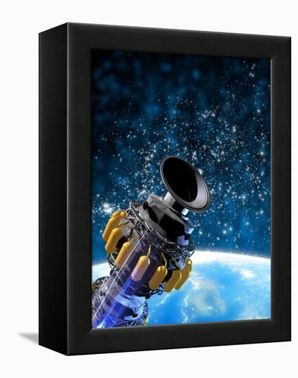 Space Station Orbiting Earth, Artwork-Victor Habbick-Framed Premier Image Canvas