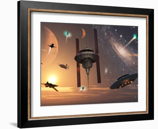 Spaceships Used by Different Alien Races are Scattered Throughout the Galaxy-Stocktrek Images-Framed Photographic Print