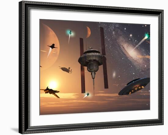 Spaceships Used by Different Alien Races are Scattered Throughout the Galaxy-Stocktrek Images-Framed Photographic Print