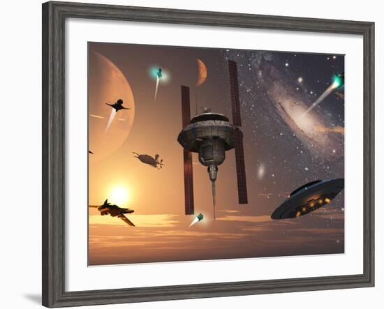 Spaceships Used by Different Alien Races are Scattered Throughout the Galaxy-Stocktrek Images-Framed Photographic Print