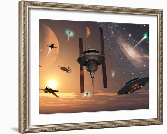 Spaceships Used by Different Alien Races are Scattered Throughout the Galaxy-Stocktrek Images-Framed Photographic Print
