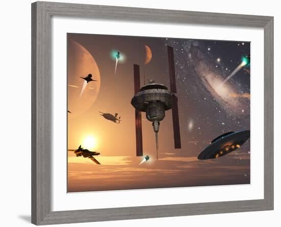 Spaceships Used by Different Alien Races are Scattered Throughout the Galaxy-Stocktrek Images-Framed Photographic Print