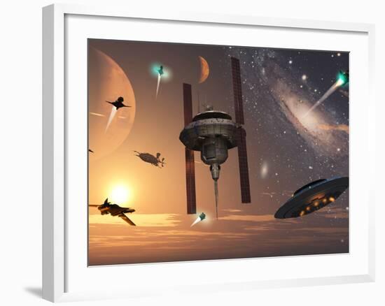 Spaceships Used by Different Alien Races are Scattered Throughout the Galaxy-Stocktrek Images-Framed Photographic Print