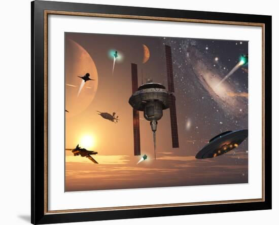 Spaceships Used by Different Alien Races are Scattered Throughout the Galaxy-Stocktrek Images-Framed Photographic Print