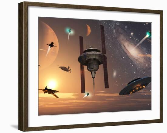 Spaceships Used by Different Alien Races are Scattered Throughout the Galaxy-Stocktrek Images-Framed Photographic Print