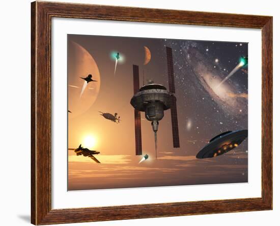 Spaceships Used by Different Alien Races are Scattered Throughout the Galaxy-Stocktrek Images-Framed Photographic Print