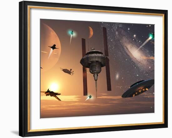 Spaceships Used by Different Alien Races are Scattered Throughout the Galaxy-Stocktrek Images-Framed Photographic Print