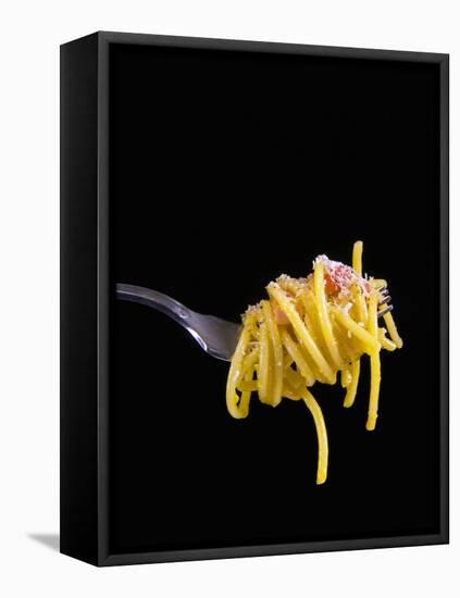 Spaghetti Alla Carbonara, Italian Pasta Dish Based on Eggs, Cheese, Bacon and Black Pepper, Italy-Nico Tondini-Framed Premier Image Canvas