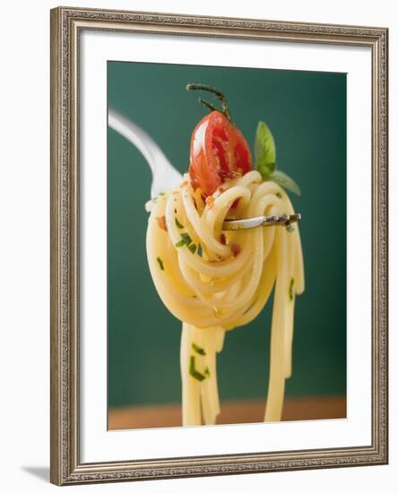 Spaghetti with Cherry Tomato on Fork-null-Framed Photographic Print