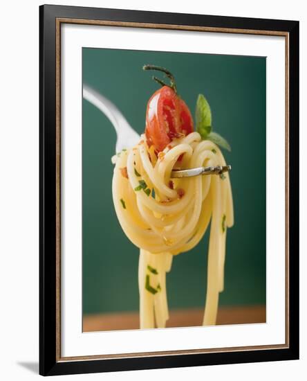 Spaghetti with Cherry Tomato on Fork-null-Framed Photographic Print