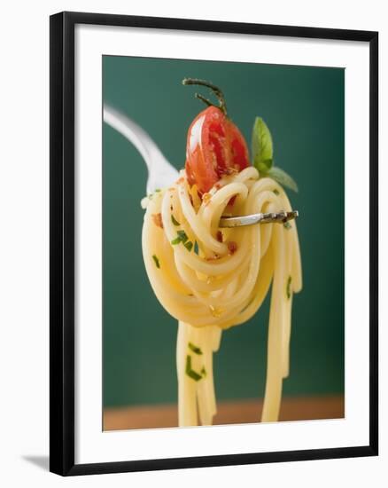 Spaghetti with Cherry Tomato on Fork-null-Framed Photographic Print