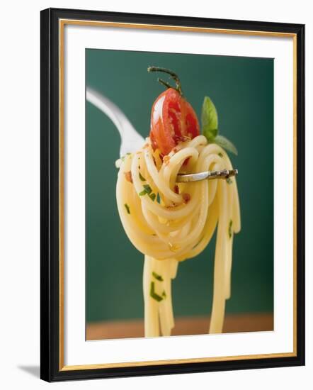 Spaghetti with Cherry Tomato on Fork-null-Framed Photographic Print