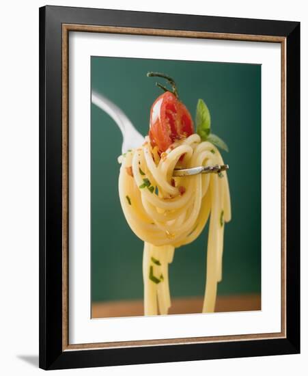 Spaghetti with Cherry Tomato on Fork-null-Framed Photographic Print