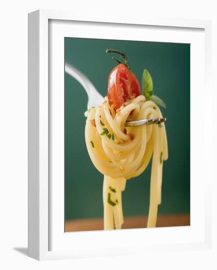 Spaghetti with Cherry Tomato on Fork-null-Framed Photographic Print