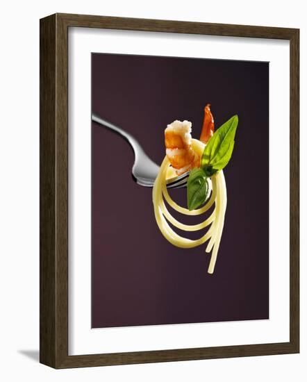 Spaghetti with Shrimp and Basil on a Fork-Kai Stiepel-Framed Photographic Print