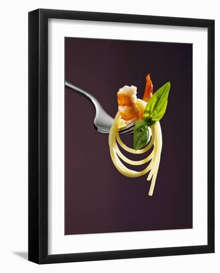 Spaghetti with Shrimp and Basil on a Fork-Kai Stiepel-Framed Photographic Print