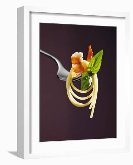 Spaghetti with Shrimp and Basil on a Fork-Kai Stiepel-Framed Photographic Print