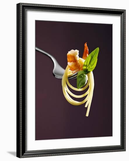 Spaghetti with Shrimp and Basil on a Fork-Kai Stiepel-Framed Photographic Print