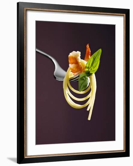 Spaghetti with Shrimp and Basil on a Fork-Kai Stiepel-Framed Photographic Print