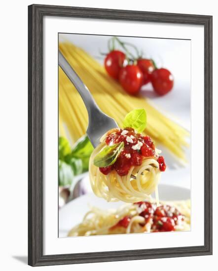 Spaghetti with Tomato Sauce on a Fork-Karl Newedel-Framed Photographic Print