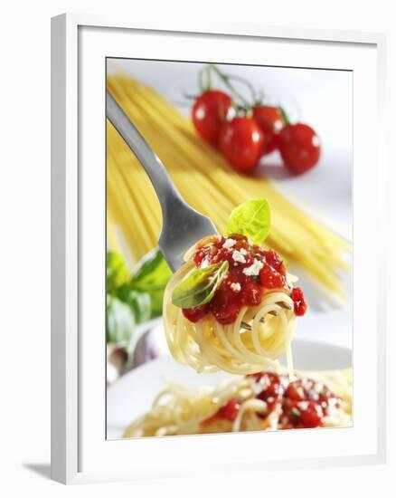 Spaghetti with Tomato Sauce on a Fork-Karl Newedel-Framed Photographic Print