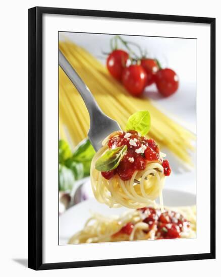 Spaghetti with Tomato Sauce on a Fork-Karl Newedel-Framed Photographic Print