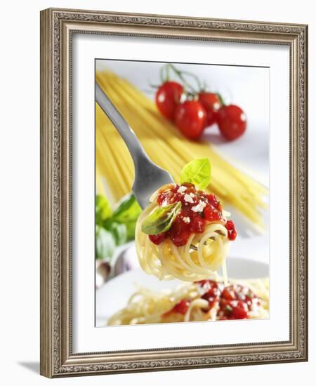 Spaghetti with Tomato Sauce on a Fork-Karl Newedel-Framed Photographic Print