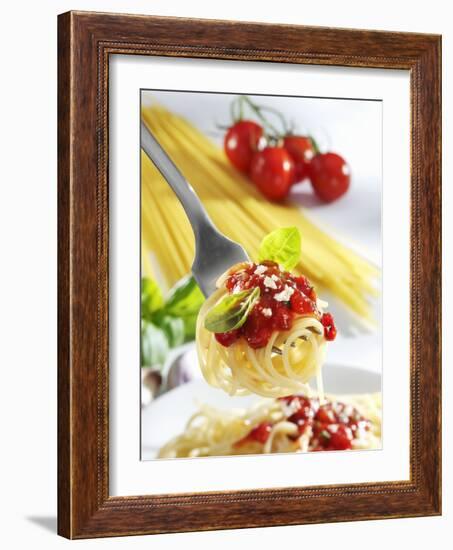 Spaghetti with Tomato Sauce on a Fork-Karl Newedel-Framed Photographic Print