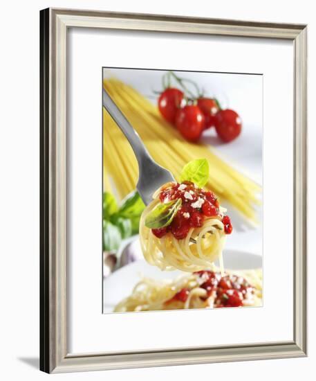 Spaghetti with Tomato Sauce on a Fork-Karl Newedel-Framed Photographic Print