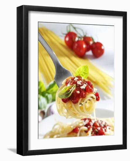 Spaghetti with Tomato Sauce on a Fork-Karl Newedel-Framed Photographic Print