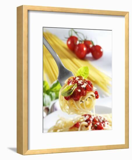 Spaghetti with Tomato Sauce on a Fork-Karl Newedel-Framed Photographic Print