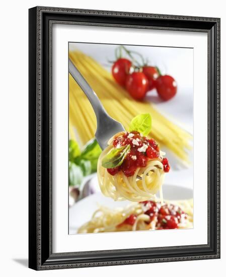 Spaghetti with Tomato Sauce on a Fork-Karl Newedel-Framed Photographic Print