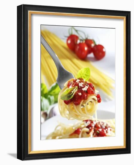 Spaghetti with Tomato Sauce on a Fork-Karl Newedel-Framed Photographic Print