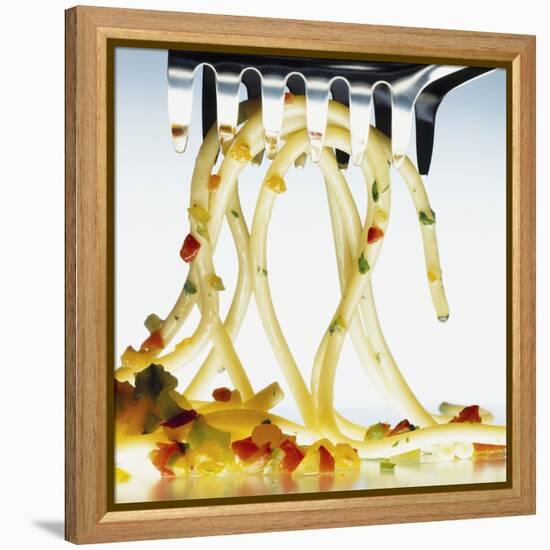 Spaghetti with Vegetables and Herbs on a Spaghetti Spoon-Jörk Hettmann-Framed Premier Image Canvas