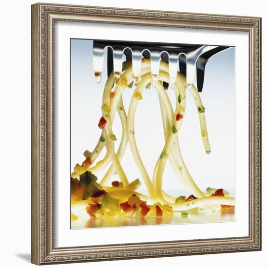 Spaghetti with Vegetables and Herbs on a Spaghetti Spoon-Jörk Hettmann-Framed Photographic Print