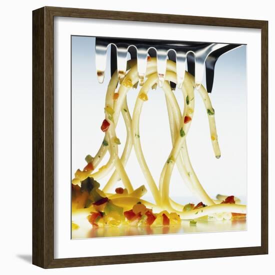Spaghetti with Vegetables and Herbs on a Spaghetti Spoon-Jörk Hettmann-Framed Photographic Print
