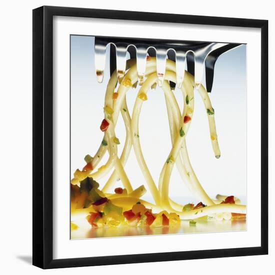 Spaghetti with Vegetables and Herbs on a Spaghetti Spoon-Jörk Hettmann-Framed Photographic Print