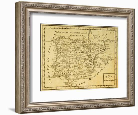 Spain And Portugal Old Map, Published In Venice, Italy, 1810-marzolino-Framed Art Print