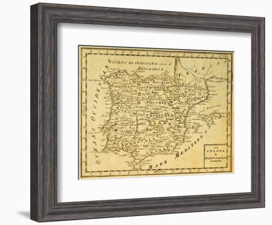 Spain And Portugal Old Map, Published In Venice, Italy, 1810-marzolino-Framed Art Print