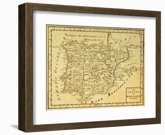 Spain And Portugal Old Map, Published In Venice, Italy, 1810-marzolino-Framed Art Print