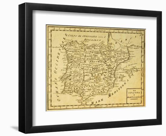 Spain And Portugal Old Map, Published In Venice, Italy, 1810-marzolino-Framed Art Print